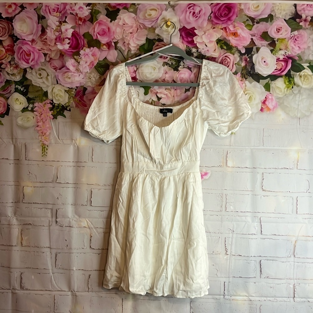 LULUS Effortlessly Endearing White Puff Sleeve Smocked Mini Dress S in Ivory - Picture 5 of 16